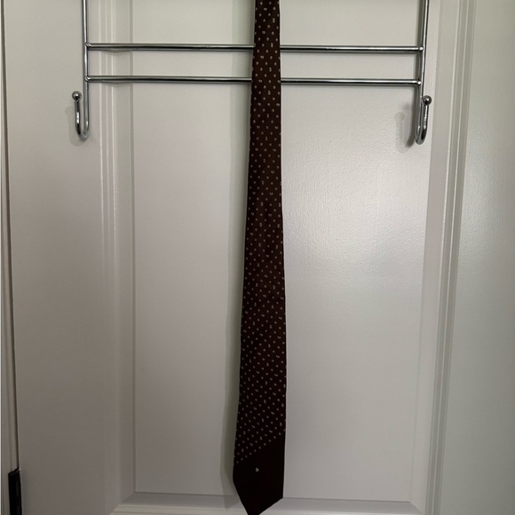 Pierre Cardin Vintage Brown Silk Tie with Gold Polka Dots - Picture 5 of 5